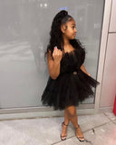 Simple A-Line Black Strapless Tulle Multi-Layered Homecoming Dress HZ1022