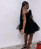 Simple A-Line Black Strapless Tulle Multi-Layered Homecoming Dress HZ1022