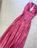 Beautiful A Line Spaghetti Straps Green Long Prom Dresses Backless Satin Evening Gowns HZ1022