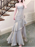 Modest Mermaid Spaghetti Straps Long Prom Dresses Birthday Party Dress Evening Gowns HZ1022