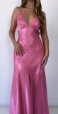 Chic Mermaid Spaghetti Straps Pink Satin Evening Dress Long Prom Dresses HZ1022