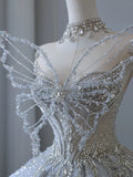 Dreamy Ice Crystal Blue Shiny Bowknot Floor-Length Wedding Dress HZ1022
