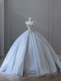 Dreamy Ice Crystal Blue Shiny Bowknot Floor-Length Wedding Dress HZ1022