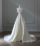 Simple and Elegant White Satin A-Line Wedding Dress HZ1022
