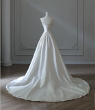 Simple and Elegant White Satin A-Line Wedding Dress HZ1022