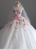 Strapless Runaway Princess Floral Tulle Floor-Length Wedding Dress HZ1022