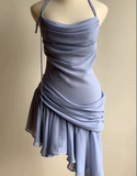 Charming Halter Neck Chiffon Irregular Skirt Backless Homecoming Dress HZ1022