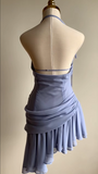 Charming Halter Neck Chiffon Irregular Skirt Backless Homecoming Dress HZ1022