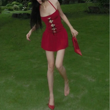 French style pure hollow design red halter neck mini homecoming dress HZ1022