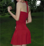 French style pure hollow design red halter neck mini homecoming dress HZ1022