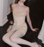 Sparkling Strapless Off-shoulder Herringbone Tulle Mini Birthday Party Homecoming Dress HZ1022