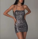 Hot girl strappy sequined backpack hip suspender homecoming dress HZ1022