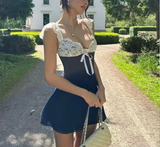 French atmosphere elegant navy lace patchwork skirt homecoming dress HZ1022