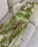 Vintage Green Printed Halter Neck Irregular Hem Homecoming Dress HZ1022