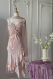 Gentle pink sling three-dimensional rose beaded chiffon irregular skirt homecoming dress HZ1022