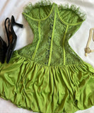 Chic Green Herringbone Lace Tube Top Bud Skirt Mini Homecoming Dress HZ1022