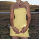 Simple yellow tube top slim fit twist design hip wrap homecoming dress HZ1022