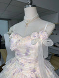Printed Strapless 3D Flower Sweet A-Line Homecoming Dress HZ1022