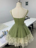 Vintage Green Strapless Ombre Tulle Mini Homecoming Dress HZ1022