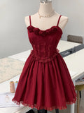 Beautiful red rose strap lace birthday party homecoming dress HZ1022