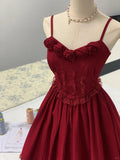 Beautiful red rose strap lace birthday party homecoming dress HZ1022