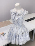 Sweet baby doll collar floral small flying sleeve puffy homecoming dress HZ1022