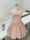 Elegant Pink Bow Satin A-Line Sleeveless Homecoming Dress HZ1022