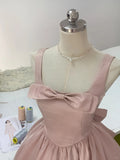 Elegant Pink Bow Satin A-Line Sleeveless Homecoming Dress HZ1022