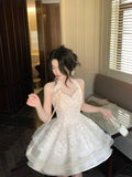 Halter neck V-neck lace sleeveless multi-layered skirt fungus lace homecoming dress HZ1022