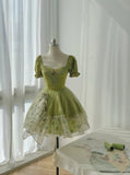 Vintage Emerald Green Short Sleeve Waisted A-Line Homecoming Dress HZ1022