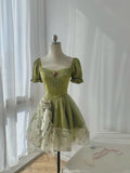 Vintage Emerald Green Short Sleeve Waisted A-Line Homecoming Dress HZ1022