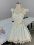 Mint green fresh skirt with dark lace trim mini homecoming HZ1022