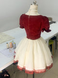 Rose Manor Burgundy and White Contrast Lace Trim Mesh Homecoming Dress HZ1022