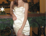 Simple sling white bow slim fit hip satin homecoming dress HZ1022