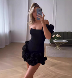 Lightweight black one-shoulder pleated slim homecoming dress HZ1022