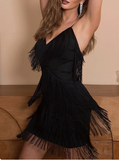 Sexy Low-cut V-neck Suspender Tassel Tight Hip Homecoming Dress HZ1022