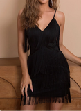 Sexy Low-cut V-neck Suspender Tassel Tight Hip Homecoming Dress HZ1022