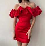 French style off-shoulder ruffle sleeves hip homecoming dress HZ1022