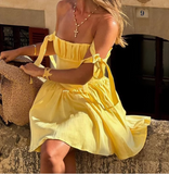 Holiday Style Bow Strap Yellow Mini Homecoming Dress HZ1022
