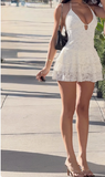 Sexy hot girl lace halterneck hollow deep V mini birthday party homecoming dress HZ1022
