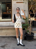 White irregular polka dot square neck sleeveless slim fit hip homecoming dress HZ1022