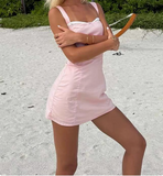 Cute pink shoulder strap waist A-line birthday party homecoming dress HZ1022