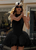 Simple halterneck sleeveless backless puffy homecoming dress HZ1022