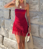 Sexy one-shoulder tube top elastic slim mesh splicing oblique hem homecoming dress HZ1022