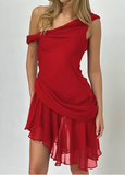 Sweet Sleeveless Off-the-shoulder Chiffon Irregular Skirt Homecoming Dress HZ1022