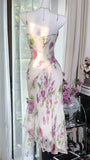 Elegant Printed Strapless Chiffon Mermaid Evening Gown Prom Dress HZ1022