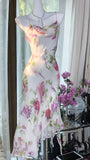 Elegant Printed Strapless Chiffon Mermaid Evening Gown Prom Dress HZ1022