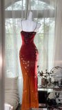 Vintage Orange Chiffon Strap Mermaid Beaded Evening Gown Prom Dress HZ1022