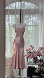 Gentle Pink Strap Satin Mermaid Evening Gown Prom Dress HZ1022