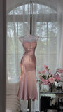 Gentle Pink Strap Satin Mermaid Evening Gown Prom Dress HZ1022